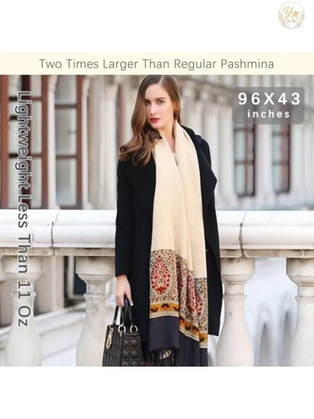 100% Merino Wool Oversized Pashmina Shawl Wrap with Tassels
